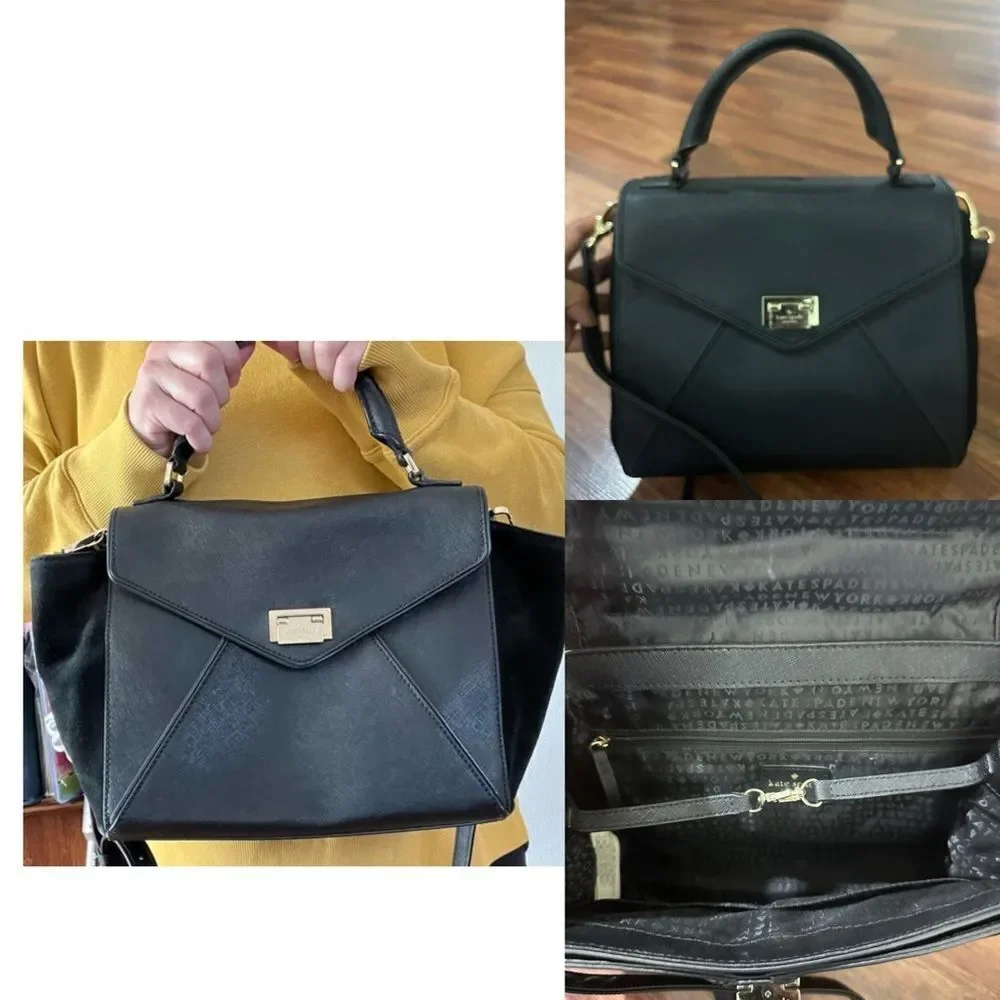 KATE SPADE New York Laurel Wesley Place Suede Leather Satchel Pushlock Close